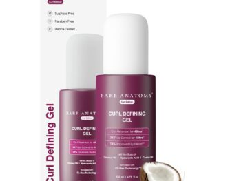 Bare Anatomy Curl Defining Gel | For Well Defined Shiny Curls | Curl Retention & 2X Frizz Protection For 48 Hours | Coconut Oil, Hyaluronic Acid & Castor Oil | Sulphate & Paraben Free | 140 ml