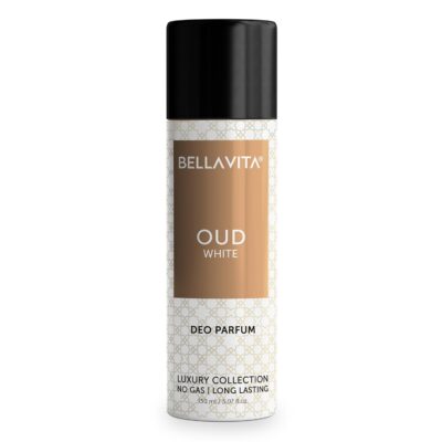 Bella Vita Luxury Oud White No Gas Body Spray Deodorant Parfum For Men With Orange, Fressia & Tobacco | Woody Long Lasting Body Perfume Deo 150 Ml