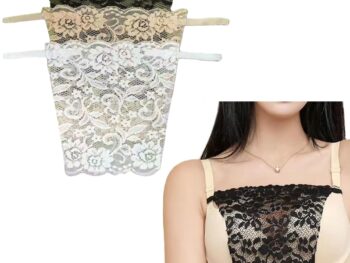 Bowiemall Cotton Clip-on Mock Lace Camisole for Women Deep Neck Cleavage Cover High Neck Camisoles Insert Vest Bra- Set of 3, Multicolor