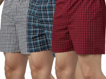 Broon Men's Multicolor Checked Cotton Blend Assorted Boxer Shorts Pack of 3 | Regular Fit | Elasticated Waistband | Back Pocket | Mens Boxers