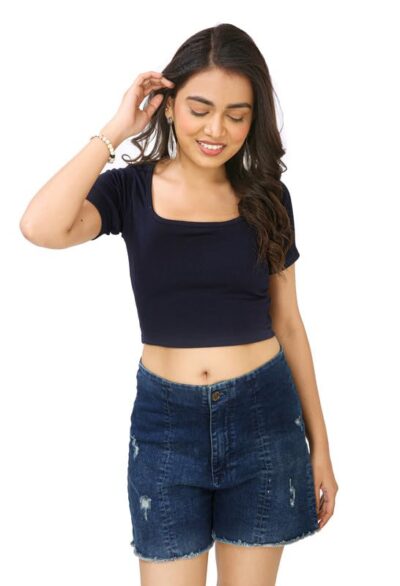 Brown Abs Round Neck Short Sleeve Knit Ribbed Crop Top Teen Tee Shirts