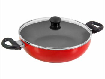Butterfly Rapid Non Stick Kadai with Glass Lid | 2.4 Litre | 240 MM | Induction Base | Aluminium | PFOA Free | Scratch Resistant | for Cooking Curry, Dal and Rice/Biryani | Red