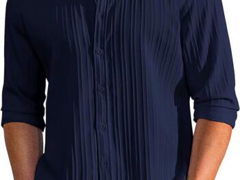 CB-COLEBROOK Men's Casual Button Down Shirts Long Sleeve Linen Shirt Fashion Textured Beach Summer Shirt