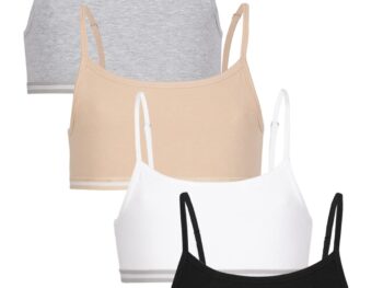 CHARM N CHERISH 4 Pack Pure Cotton Sports Bras for Girls, Non Padded Bras-Slip On Teenage Bras-Combo Pack-Solid Printed