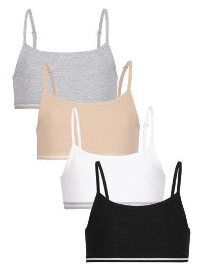 CHARM N CHERISH 4 Pack Pure Cotton Sports Bras for Girls, Non Padded Bras-Slip On Teenage Bras-Combo Pack-Solid Printed