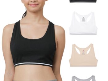 CHARM N CHERISH Multicolor Girls Sports Bra, Non Padded Cotton Bras-Slip On Teenage Bras-Combo Pack-Solid Printed, Pack of 4