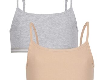 CHARM N CHERISH Non Padded Sports Bra for Girls, Cotton Bras-Slip On Teenage Bras-Combo Pack-Solid Printed, Pack of 2