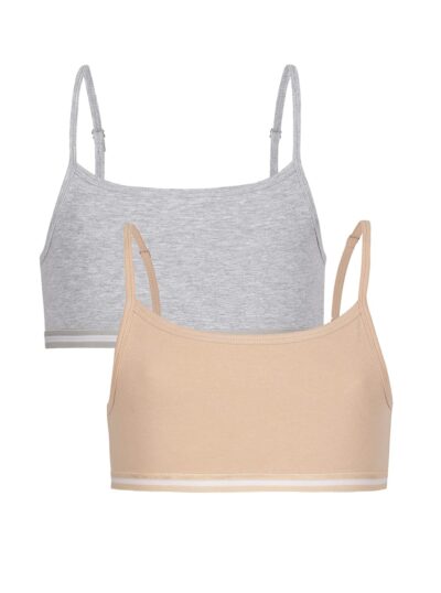 CHARM N CHERISH Non Padded Sports Bra for Girls, Cotton Bras-Slip On Teenage Bras-Combo Pack-Solid Printed, Pack of 2
