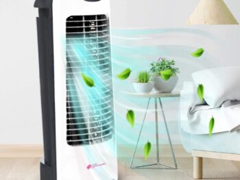 Casa Copenhagen, Tower Fan with 25 Feet Air Delivery, 4 Way Air Flow, High Speed, Anti Rust Body - Super Premium - White/Black