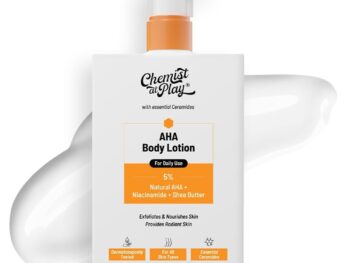 Chemist At Play AHA Body Lotion with 5% Natural AHA, Niacinamide, Shea Butter | For Exfoliating Dry & Dead Skin Cells, Deep Nourishment & Radiant Skin | Skin Brightening Lotion | 236ml