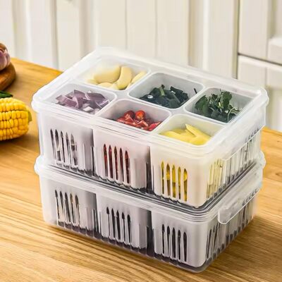 Chillyfit 2 PACK fridge storage boxes, fridge organiser box storage containers for vegetable airtight refrigerator container organizer, kitchen accessories items for food products