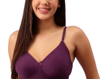 Clovia Women's Cotton Non-Padded Wirefree Full Coverage T-Shirt Bra in Purple