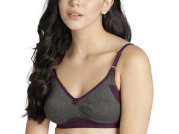 Clovia Women's Cotton Rich Solid Non-Padded Full Cup Wire Free T-Shirt Bra - Dark Grey
