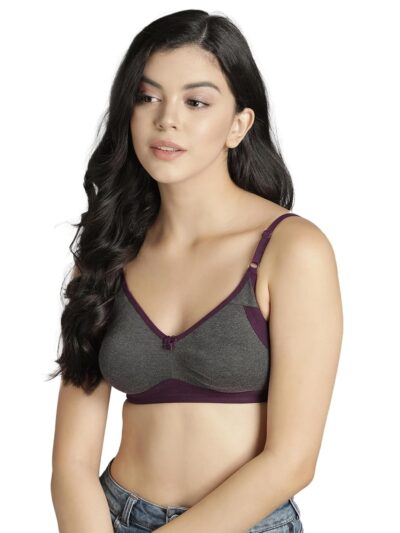 Clovia Women's Cotton Rich Solid Non-Padded Full Cup Wire Free T-Shirt Bra - Dark Grey