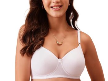 Clovia Women's Cotton Rich Solid Padded Full Cup Wire Free T-Shirt Bra - White