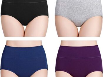DIVING DEEP Women's Briefs, 4 Pack, High Waisted Underwear, Comfortable Cotton Panties