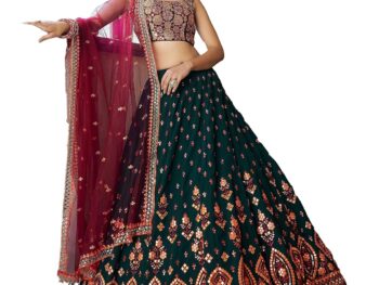 Divine International Trading Co Women's Georgette Embroidered Semi-Stitched Lehenga Choli with Dupatta (1944-Green-Wedding-Girlish-Latest-Lehenga; Free Size)