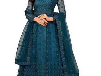 Divine International Trading Co Women's Net with Heavy Embroidery Work Long Anarkali Gown Lehenga Choli