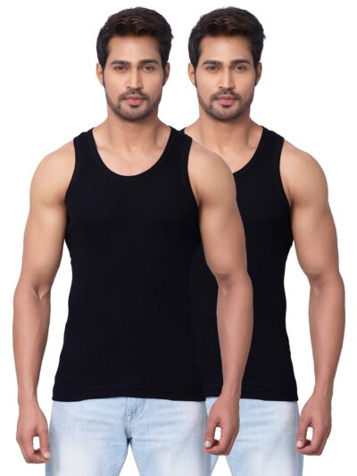 Dixcy Scott Originals Men's Solid 100% Combed Cotton Itch-Free & Comfortable Round Neck Sleeveless Under Regular Fit Shirt Tank Fit Vest Innerwear - Victory Durby | Pack of 2 Print May Vary