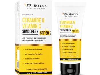 Dr. Sheth's Ceramide & Vitamin C Sunscreen | In-Vivo Tested | SPF 50+ Pa+++ | For Bright Skin & Healthy Glow | Non-Greasy, Quick-Absorbing | No White Cast | UVA/B & Bluelight Protection | For Men & Women | For All Skin Type | 30 g