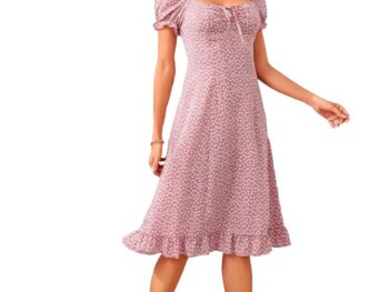 Dream Beauty Fashion Women's Polyester Printed A-line Square Neck Half Sleeve Knee-Long Dress (Dress Momo)