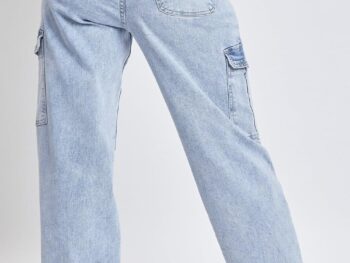 Elendra Girls High Waist Cargo Denim Jeans Wide Leg 6 Pocket