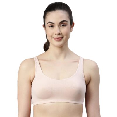 Enamor Women's Cotton Sports Bra - Low Impact, Non-Padded, Non-Wired, Full Coverage, Soft Hold Straps with Gentle Support