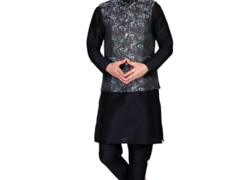 Ethluxis® Men's Silk Blend Kurta Churidar Pyjama with Ethnic Bundi Jacket Set