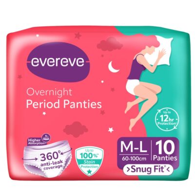 Evereve Period Panty For Girls & Women, (M-L), 10 Pcs, 360 Degree Coverage, 0% Leaks, High Absorbency For Heavy Flow, Maternity Delivery Pads, Postpartum & Overnight Protection, Disposable Panty