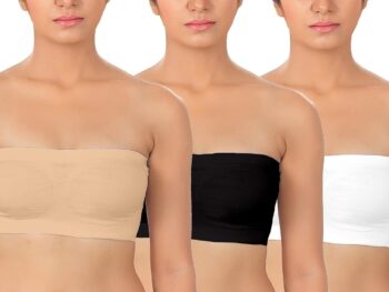 Fabme Women Nylon Strechable Non-Padded Wire Free Seamless Tube Bra (Pack of 3)