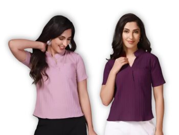 GIBBONTE Women's Cotton Blend Formal Half Sleeves Top - Pack of 2 Combo | Stylish and Comfortable Formal Shirts for Women