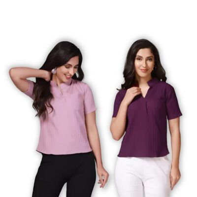 GIBBONTE Women's Cotton Blend Formal Half Sleeves Top - Pack of 2 Combo | Stylish and Comfortable Formal Shirts for Women