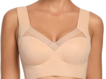 GLAMORAS Women Nylon Spandex Seamless Mesh Lace Bras for Women Wirefree Comfortable Padded Lift Push Up Thin Soft Sexy Back Smoothing Bra Pullover Bras. Size: L-3XL