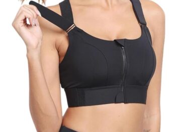 GLAMORAS Women Polyester Spandex High Impact Front Zip Sports Bra Longline Fitness Criss Cross Back Crop Tops for Gym, Yoga & Workout - Size: M-4XL