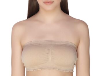 GLAMORAS Women’s Nylon Spandex Solid Tube Bra Padded Wire Free Stretchable Seamless Strapless Breathable Pull On Bandeau Bralette Bras | Free Size
