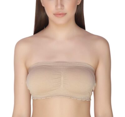 GLAMORAS Women’s Nylon Spandex Solid Tube Bra Padded Wire Free Stretchable Seamless Strapless Breathable Pull On Bandeau Bralette Bras | Free Size
