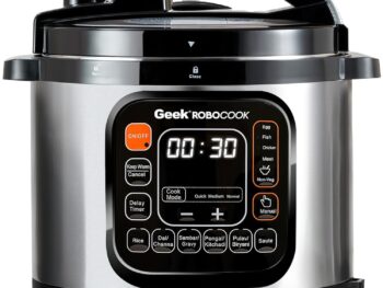 Geek Robocook Zeta 11-in-1 Automatic Electric Pressure Cooker 6 L | 1 Year Warranty | 13 Indian Preset Menu, Instant Electric Cooker Pot, Multipurpose Electric Rice Cooker (Stainless Steel, 6 Litre)