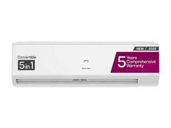 Godrej 1.5 Ton 5 Star, 5 Years Comprehensive Warranty, 5-In-1 Convertible Cooling, Inverter Split AC (Copper, 2025 Model, Heavy duty cooling at 52 °C, AC 1.5T EI 18II5T WZS Split 5S, White)