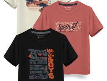 HELLCAT Boys Round Neck Printed Blended Cotton Tshirt -Combo Pack of 2 - Orange/Blue