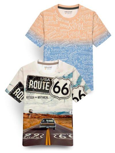 HELLCAT Trendy Front & Back Graphic Printed Cotton Blend Half Sleeve Premium Round Neck Tshirt for Boys - Pack of 2