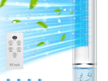 HIFRESH Air Cooler for Home, 107CM Tower Cooler w/Remote & LED Touch Screen, 4 Mode & 3 Speed, 12H Timer, 26 Feet Air Delivery, 4L Water Tank, 4 Ice Packs, 70° Swing Control, 80W Low Power Consumption
