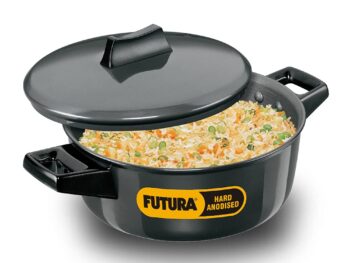 Hawkins Futura 2 Litre Cook n Serve Bowl, Hard Anodised Saucepan with Hard Anodised Lid, Sauce Pan for Cooking and Serving, Black (ACB20), Aluminium