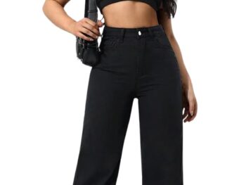 High Waist Loose Fit Black Denim Jeans for Women | Straight fit Jeans| Wide Leg | Baggy Jeans | Clean Solid High Waist Loose Fit Pants I Stylish & Trendy Look I for Office Party Home Girls & Women