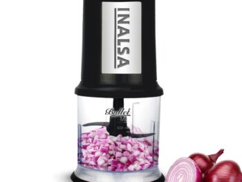 INALSA Electric Chopper for Kitchen with 400 Watts Pure Copper Motor|Chop,Mince,Puree,Dice |Twin Blade Technology|One Touch Operation,1.30mtr Long Power Cord (Black/Silver)- Bullet