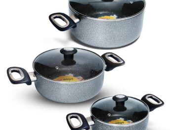 Impex Cook and Serve Casserole Set 6 Pcs Nonstick Granite Cookware Set with Glass Lid | Sauce Pans Combo with Induction Bottom | Non-Stick Cookware Set | Aluminium Casserole Set 4.6L, 2.7L and 1.9L