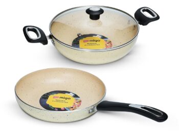 Impex Migo Nonstick Cookware Set | 3 Pcs Induction Bottom Cookware Set 3 mm Thickness | Aluminium Cookware Set | Granite Finish | 5 Layer Super Granite Coating | PFOA Free | 1 Year Warranty