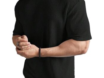 Imsa Moda Mens Solid Dotted Unique Design Oversized Tshirt for Men - Round Neck Loose Fit Drop Shoulder Mens T-Shirt