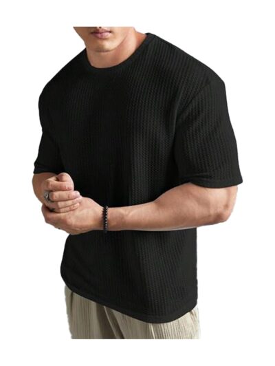 Imsa Moda Mens Solid Dotted Unique Design Oversized Tshirt for Men - Round Neck Loose Fit Drop Shoulder Mens T-Shirt