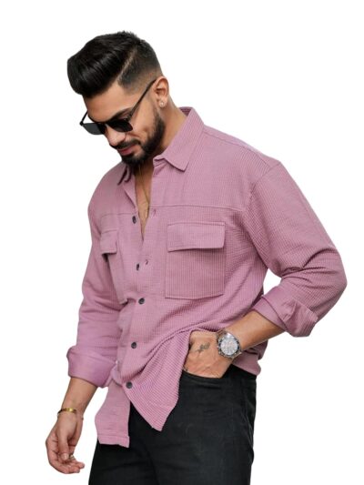 IndoPrimo Men's Regular Fit Fancy Double Pocket Casual Shirt for Men Full Sleeves - Cargo