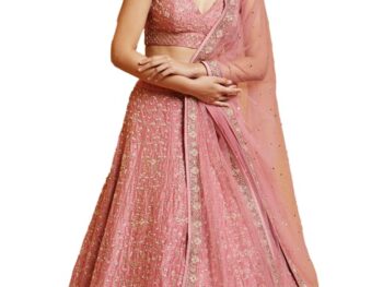 JIHU CULTURE Women's Pink Malai Silk Semi-Stitched Lehenga Choli Set With Sequins Embroidered Work